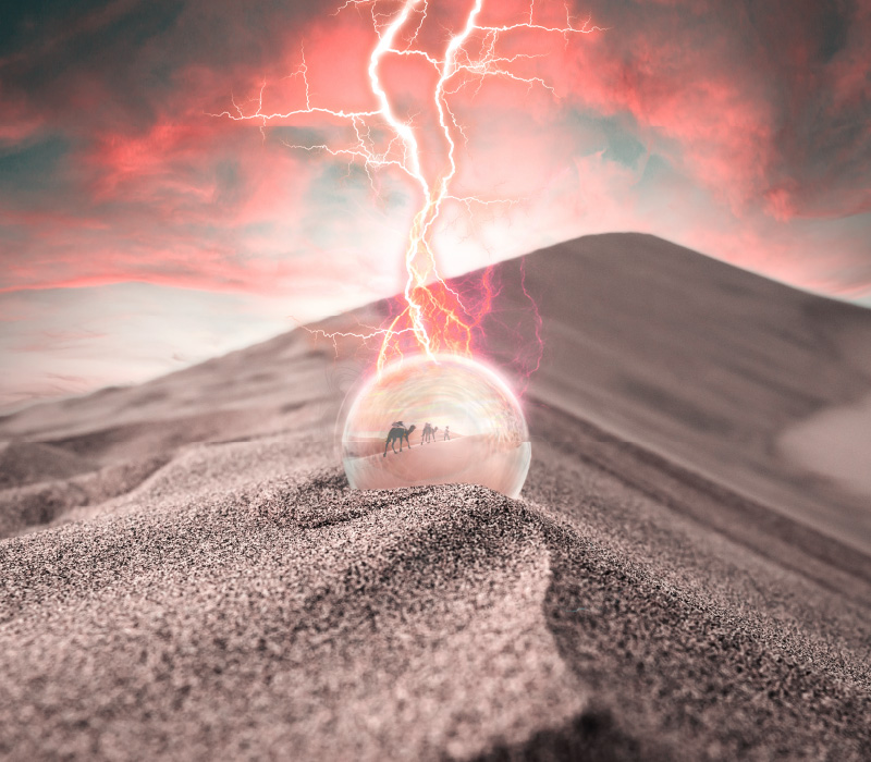 Photo Manipulation I Cristal magic ball in the desert